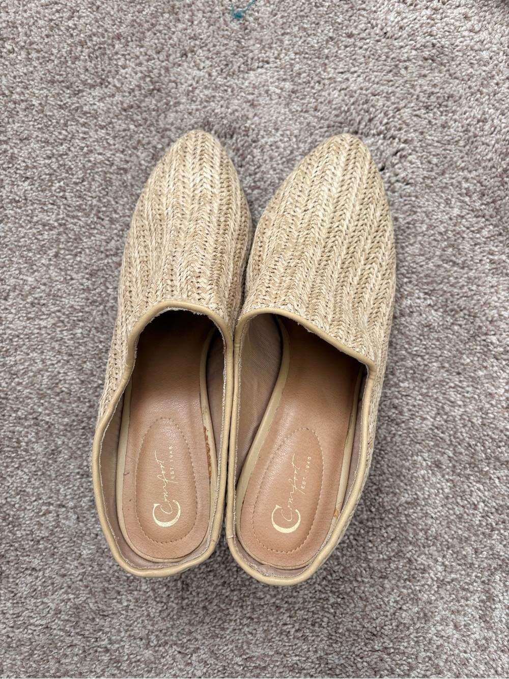 Comfortiva Slip-On Woven Mules in Natural Tan